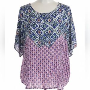 Joseph A. Lagenlook Boho Geometric Floral Tunic Blouse - Women's XL